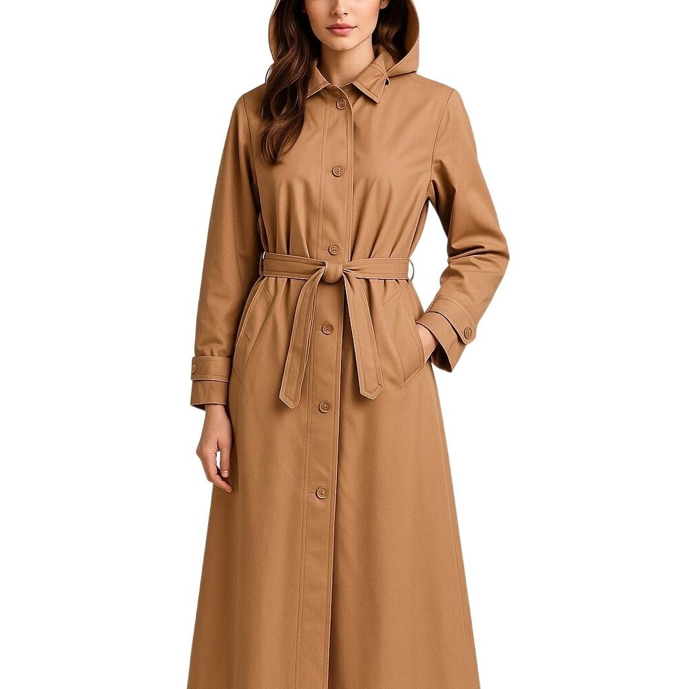 London Fog Taupe Trench Coat Hooded Belted Zip-Out Liner M/L Vintage Outerwear - Picture 17 of 17